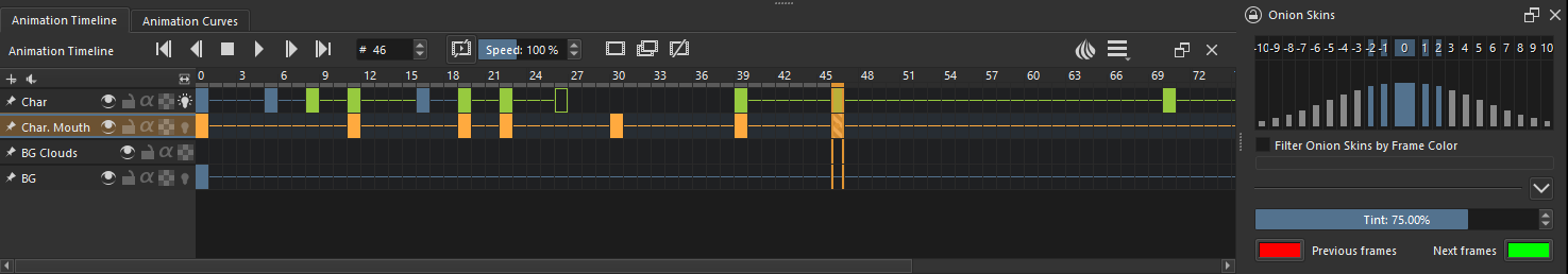 Krita animation timeline with frame-by-frame playback controls