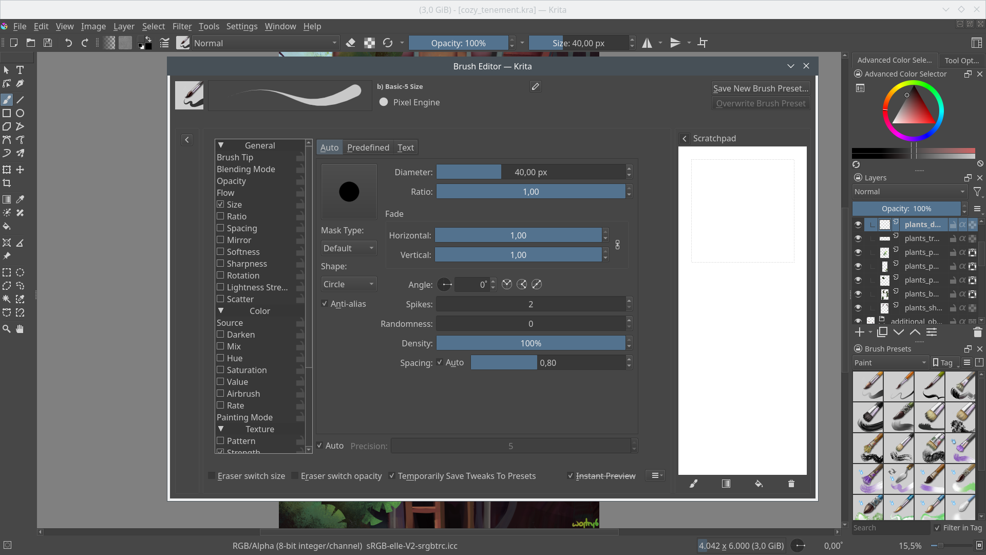 Screenshot of the Krita brush engine customization panel