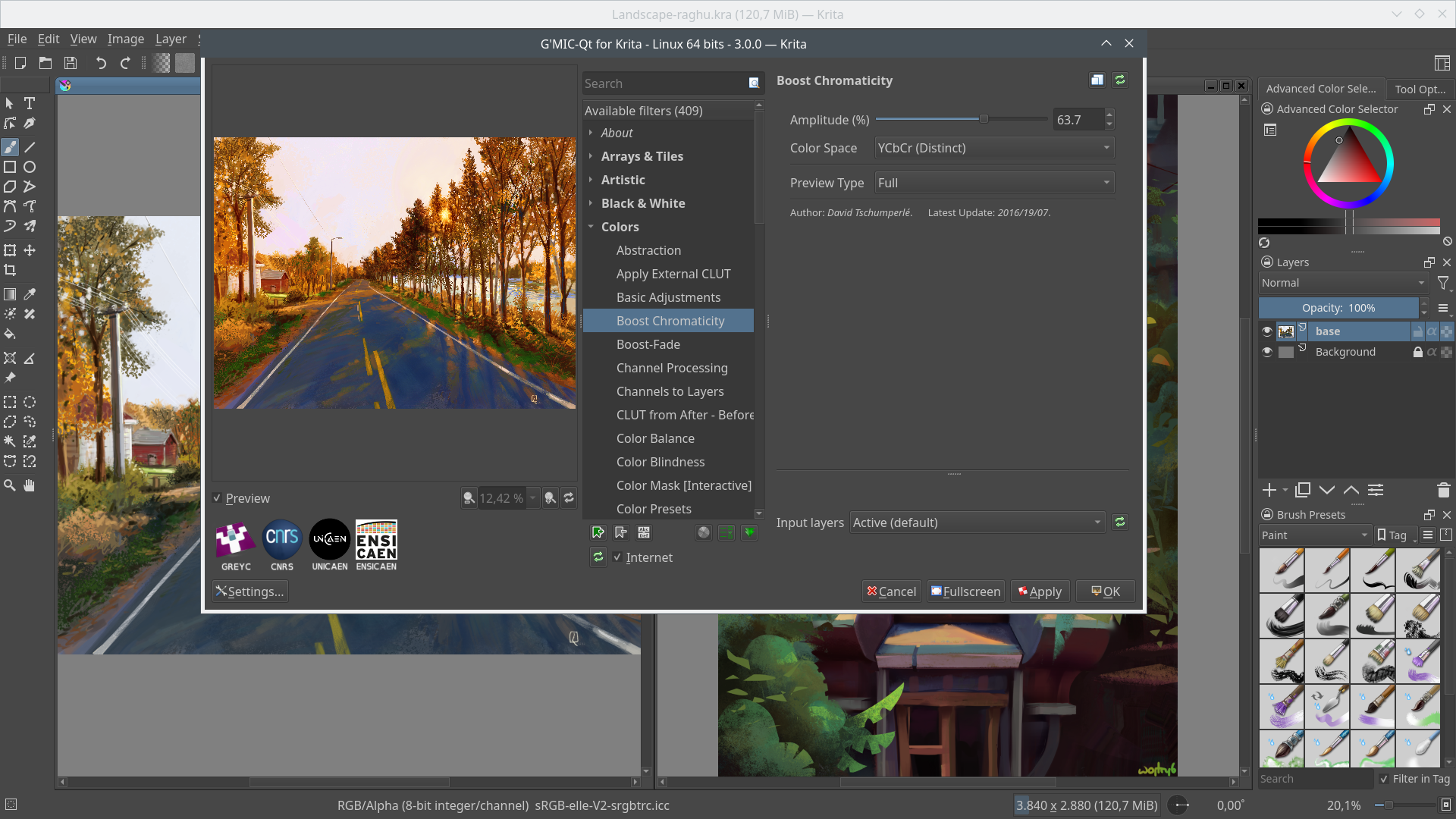 G'MIC filter plugin integrated inside the Krita interface